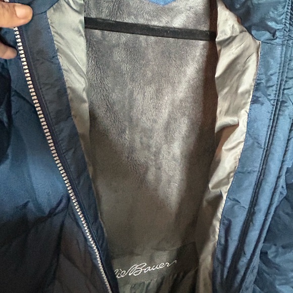 Eddie Bauer Sun Valley Down Parka Coat Women's Navy Blue Puffer Hood size L - Picture 8 of 13